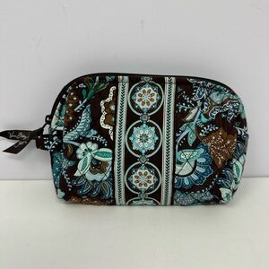 Vera Bradley Java Blue Quilted Lined Cosmetic Makeup Storage Bag Floral Zip B4